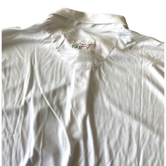 Greg Norman Mens Striped Performance Polo Shirt XL White Moisture-Wicking UPF 30 - Picture 4 of 4